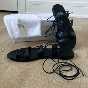 Ancient Greek Alcyone black leather scrappy sandals size 38